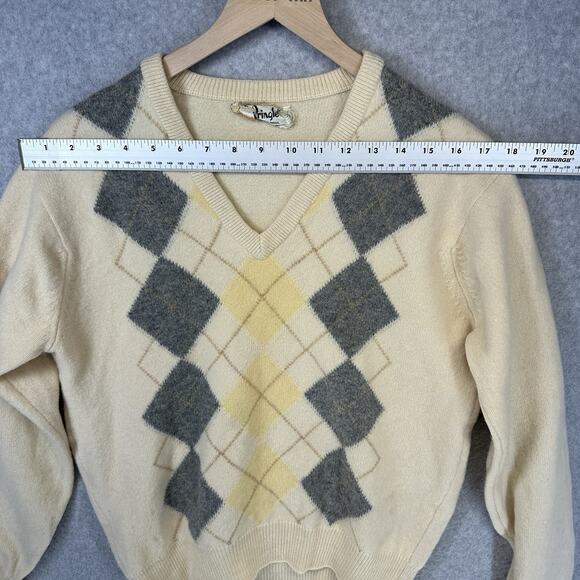 Vintage Pringle Scotland Argyle Sweater 100% Lambswool Men's Medium Cream - Picture 5 of 14
